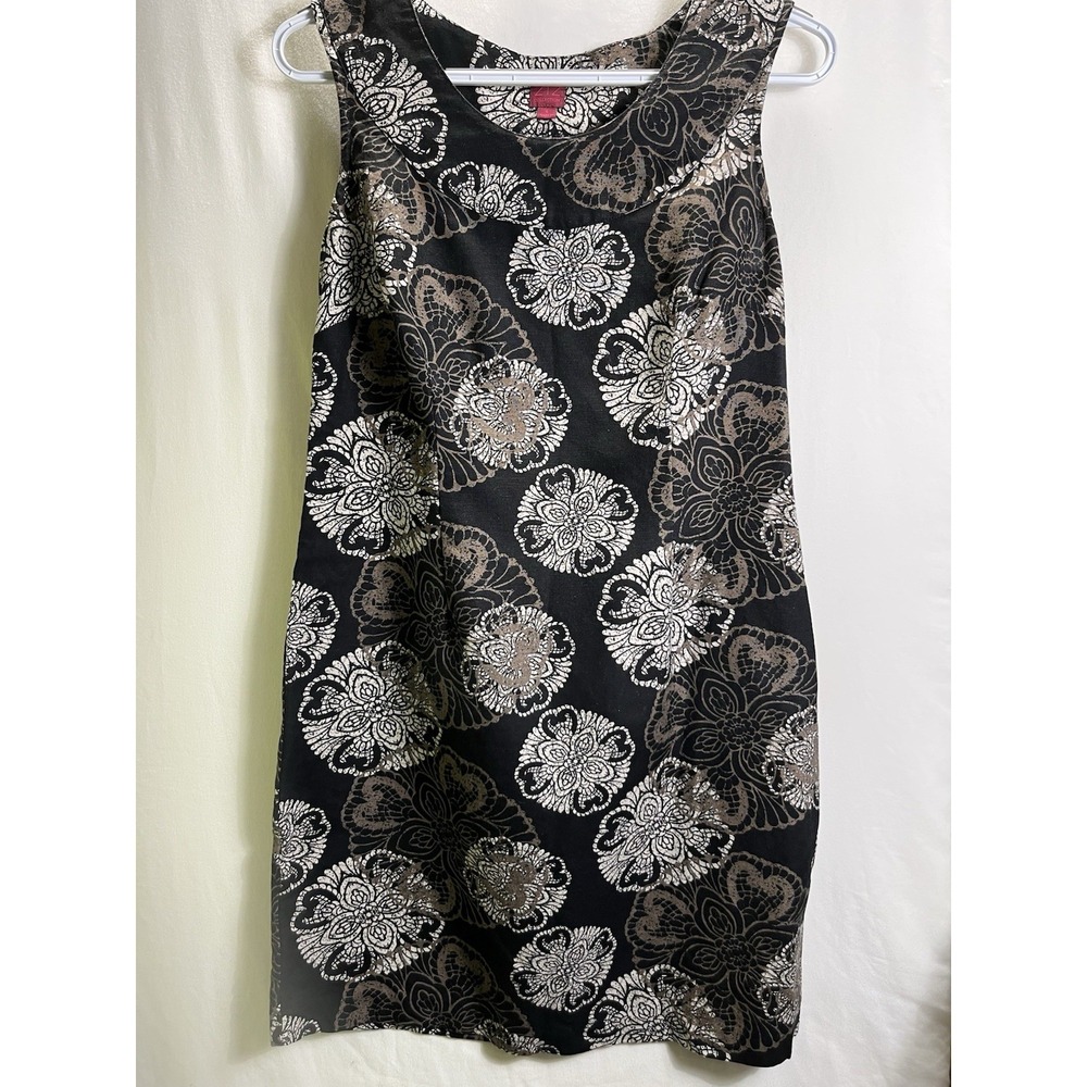 212 Collection Womens 6 Black Brown Floral Linen Cotton Sleeveless Sheath Dress
